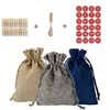 DIY 3-Farben-Geschenktüten-Set, 1 Spulenseil, 24 Säcke, Clips, Anzug, Süßigkeitenverpackung, Flachsstoffbeutel, Kordelzug, Aufbewahrung, Neuankömmling 16 5ll G2