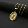 Gold Stainless Steel Hip Hop Punk The Virgin Mary Necklace Pendants Catholic Religion Holy Madonna Guadalupe Pendants With Rhinestones