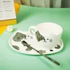 Ensembles de tasses à café en céramique Cartoon Cat Pattern Tea Dessert Plate Outfit Creative Cute et Saucer Set Give Away Cuillère LJ200821