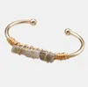 Fashion Natural Stone Open Bracelets Irregular Gold Plated Crystal Bangle For Women Party Fine Jewelry Three Natural Stones