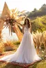 Sexy Plus Size A-Line Wedding Dresses Spaghetti Straps Lace Appliques Beach Bridal Gowns Backless Sweep Train Wedding Dress Custom