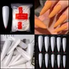 500PCSSET STILETTO FALSE NAIL TIPS CLEARNATURAL FULL COVER PARTY FAKE fingernailsアクリルUVジェルポリッシュネイルサロンマニキュアトゥー