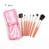 7 pc Brosse Make Up Set Poils De Chèvre Manche En Bois 5 Couleurs Différentes Sac En Cuir Cosmétiques Maquillage Pinceaux Kit