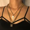 Anahtar Asma Kilit Kolye Kolye Kadınlar Için Altın / Gümüş Kilit Kolye Kilit Punk Takı Ile Boynundaki Katmanlı Zincir