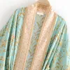 New Hot Selling Vintage Boho Floral Print Long Kimono Cardigan Summer Tops Belted Beachwear Vestido Blusas Mujer 201130