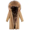 本物の毛皮のコート冬ジャケット女性パーカーウォータープルーフライナー天然アライグマカラーデタッチ可能なアウターウェア201125