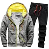 Survêtement d'hiver Hommes Casual Fourrure Doublée Tenues Polaire À Capuche Et Pantalon Ensemble 2 Pièce Ensemble Hommes Sportswear Running Suit Workout Clothe 201202