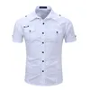 2021 Ankomst Mens Lastskjorta Män Casual Shirt Solid Kortärmad T-shirts Multi Pocket Arbetskjorta Plus Storlek 100% Bomull 220218