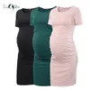 Pack of 3pcs Women's Side Ruched Maternity Kläder Bodycon Dress Mama Casual Short Sleeve Wrap Dresses Womens Clothing Plus Size LJ201123