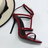 Womens Sandals Heels Designer Party Fashion 100% Leather Dance Shoe New Sexy Super 10cm Lady Wedding Metal Belt Buckle High Heel Woman Shoes Storlek 35-40-41 med 945