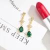 Dangle Kroonluchter Vintage Mode Sterren Green Crystal Emerald Edelstenen Drop Oorbellen Voor Vrouwen Goud Kleur Sieraden Bijoux Party 336c