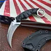 Outdoor Survival Tactische Vaste Messen Klauw Mes D2 Zwart Steen Wash / Satijn Blade Volledige Tang GRN Handle Karambit