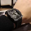 2022 Carbon Fiber Miyota Automatic Mens Watch All Black Skeleton Dial Rubber Strap Super Edition Puretime01 1201C3