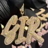 Gold Silver Plated Bling Ice Out CZ DIY Custom Name Letter Pendant Halsband med f repkedja för män kvinnor7489587