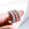 Hip Hop Claw Set Cubic Zirconia Women Men 3 Rows Cz Round Finger Rings Bling Iced Out Rapper Rock Jewelry6153974