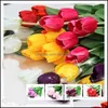 Decorative Flowers & Wreaths Festive Party Supplies Home Garden Artificial Tips 34Cm Pu Real Touch Bouquet For Decoration Wedding White Purp