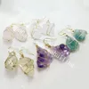 30pairs echte natuurlijke rauwe edelsteen handgemaakte Dangle drop oorbellen met vergulde draad wrap ruwe quartz crystal stone sieraden voor vrouwen