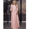 Women Elegant Party Dress Lantern Sleeve o Neck Sashes Solid Dress 2019 Women Autumn Maxi Long Party Dress X1224