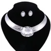 Dames Verzilverd Crystal Gem Bubble Choker Bib Statement Ketting Oorbel Bruiloft Sieraden Set