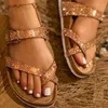 2022 Novas sandálias, chinelos de cortiça, desgaste de verão feminino elegante Coreano Flat Bottom Shrippers e Sapatos de Praia