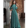 Women Elegant Party Dress Lantern Sleeve o Neck Sashes Solid Dress 2019 Women Autumn Maxi Long Party Dress X1224