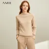 AMII Winter Spring Solid tröja bär en halv hög krage full ärmar Slim fit pullover stickad tröja 11920233 201223