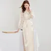 Women's Runway Designer Dresses Sweatheart Long Sleeves Embroidery Lace Bodice Patchwork Ruched Elegant Party Prom Fashion Dresses