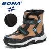 BONA Nouvelle Arrivée Hiver Mi-mollet En Peluche Bottes De Neige Enfants En Plein Air Durable Bottes Enfants Anti-Slip High Top Filles Garçons Chaussures 201113