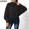 Vonda plus storlek blus kvinnor våren tunika sexig o neck lång lykta ärme tröjor casual lösa blusar kontor damer toppar y200103