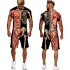 Personlighet Skelett Inre organ 3D Tryckt T-shirt Shorts Unisex Funny Halloween Skull Cosplay Tracksatt Kort uppsättningar 220304