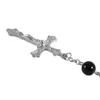 Mens Beckham Cross Pendant Black Rosary Beads Necklace