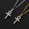 Iced Out CZ Key of Life Egypt Cross Pendant Necklace 4mm Tennis Chain SGold Silver for Men Hiphop Jewelry