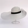 Ademend katoenen garen oversized strandhoed vakantie elegante witte zon hoeden schaduw uv hoed buiten zomeraccessoires voor strand Y200602