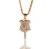 Hip Hop Rose Fleur Pendentif Collier Iced Out Bling Hommes Bijoux Colliers