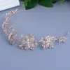 Rose Gold Clear Pearls Crystal Flower Bridal Tiaras Crowns Rhinestone Pagant Crown Headband Headpiece Bröllop Hår Tillbehör J0121