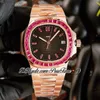 TWF Jumbo Platinum Ruby Bezel Rose Gold 5711 Zwarte textuur wijzerplaat A324 Automatische heren Watch Hip Hop Best Edition PTPP 2021 Puretime E166E5