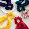 Sammet scrunchies hästsvans halsduk solid färg långa streamers hårband elastiska guld sammet båge hårband vinter hår tillbehör 8 färg 6297