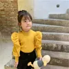 Newest INS Little girls ribbed tshirt autumn blank puff sleeve cotton fashion bountique clothes winter fall girls top 17 years 53554862
