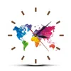 فريدة من نوعها خريطة العالم الملونة ساعة الحائط حركة صامتة الحديثة الزخرفية الجدار ووتش هندسية جدار الفن housewarming هدية المسافر LJ201211