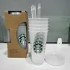 24oz / 710ml färgbyte tumblers plast dricksjuice kopp med läpp och halm Magic Kaffe Kopp Costom Starbucks Färgbyte plastkoppar