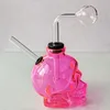 Glas rökning vatten bubbler krökt 10mm oljeplatta rör tobakskål med tjock glasbrännare rör färgglada skalleformade rosa gul blå grön lila röd dab rigstrar bong