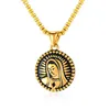 Ciondolo cattolico della Vergine Maria in acciaio inossidabile 316 18k oro argento Pendenti con collana di fascino rotondo Hip Hop della Madonna religiosa cristiana