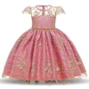 Robe de fille de fleur de broderie robes de princesse rose de haute qualité robes de filles de mariage robes de bal hôte robe de bal jupe bateau rapide