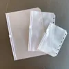 A5 / A6 / A7 Transparent Binder PVC Zipper Storage Bag 6 Hål Vattentät Stationery Card Bills Dokument Väskor WB3075