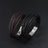 Braccialetti con fibbia in acciaio inossidabile alla moda Bracciale avvolgente multistrato in pelle Bracciale da uomo con polsino rigido e nero sabbiato