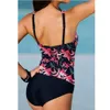 2020 Plus Größe einteilige Badebekleidung sexy Frauen Bikini Polka Dots Sommer gepolsterte Blumen Monokini geraffte Badeanzug Mädchen Damen T200708