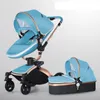 Wózki# Wysokiej jakości Baby Stoller 3 w 1 wózku krajobraz Fold Pu skóra Kinderwagen Carriaing CAR Puscha