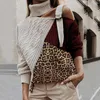 Women's Sweaters Leopard Patchwork Turtleneck Sweater Women Sexy Off Shoulder Color Block Knitted Batwing Long Sleeve Pullovers