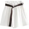 Coréen simple solide Shorts d'été avec ceinture 2020 lâche taille haute Slim lâche vert Shorts femmes noir Paperbag Shorts T200701