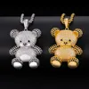 INS Hip Hop Necklace 18k Gold Plated Full CZ Bear Pendant Necklace with Rope Chain Necklace for Men Women Gift295Y
